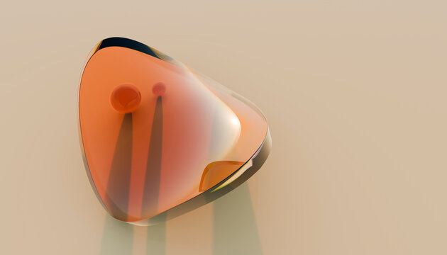 Smooth transparent orange glass sculpture with rounded triangular