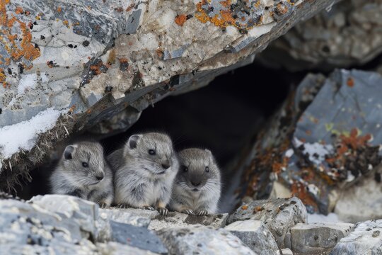 Lemmings (small burrowing rodents), close-up photo, Arctic animals