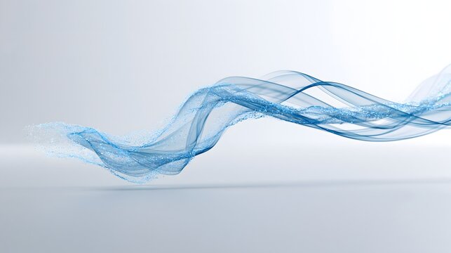 Abstract blue wave of flowing silk lines and particles with copy spac