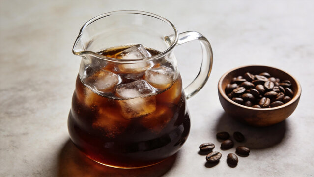 Cold brew coffee with ice and beans