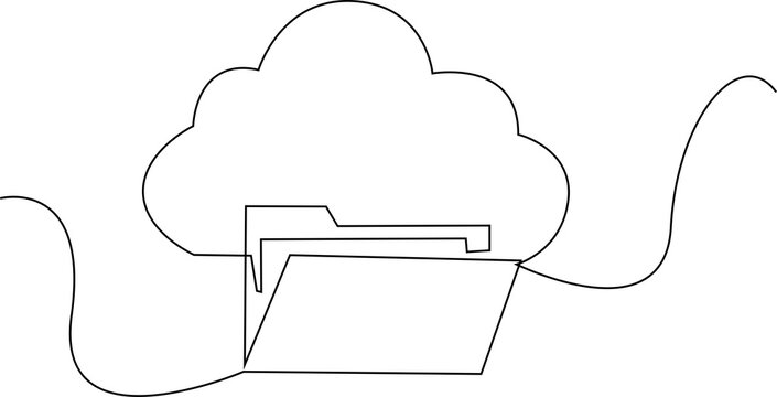 Minimalist one line cloud computing and server illustration isolated on white background, representing cloud storage, data management