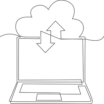 Minimalist one line cloud computing and server illustration isolated on white background, representing cloud storage, data management