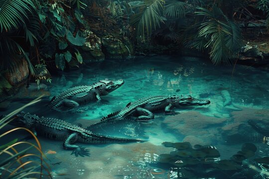 Alligators in their natural habitat, close-up photo of the animal