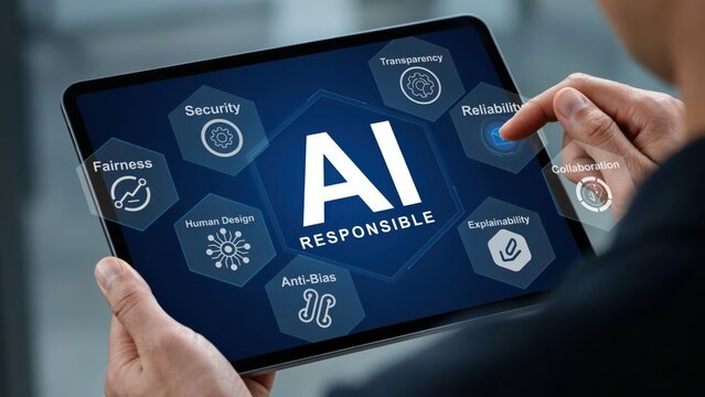 Responsible AI Principles Displayed on a Digital Tablet Screen