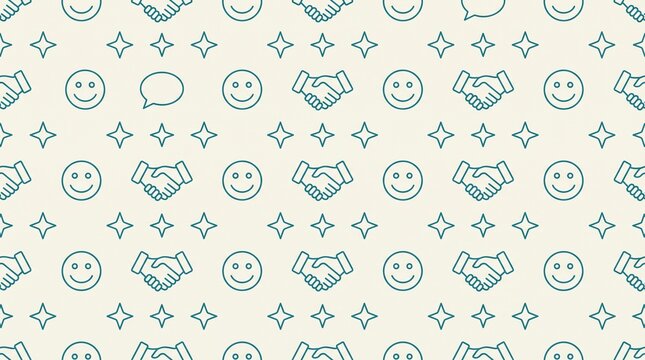 Seamless Workplace Positivity Pattern with Handshakes Smiley Faces Speech Bubbles and Stars