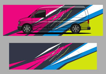 Fototapeta premium Colorful van with dynamic abstract racing stripes design