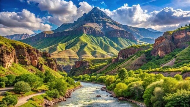 Scenic view of solak mountain from hrazdan river gorge near bjni kotayk province armenia