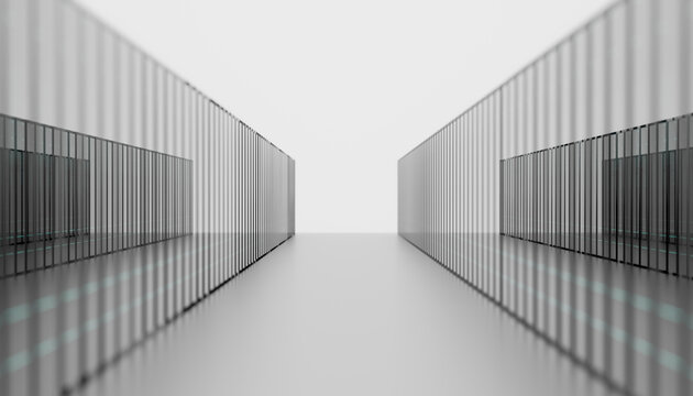 Empty aisle between server racks in a modern technology facility