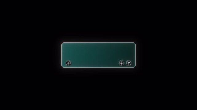 Dark green glowing AI prompt bar UI animation with send icon on transparent background
