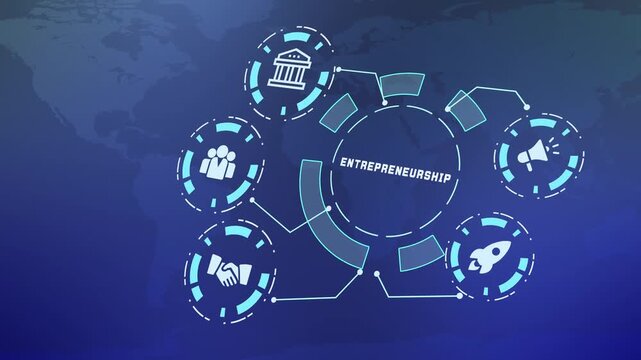 Entrepreneurship Ecosystem Visualization With Startup Innovation, Investment Planning And Business Growth Strategy.
