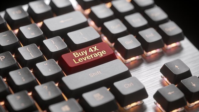 custom made premium keyboard with premium key labeled "Buy 4X Leverage"
