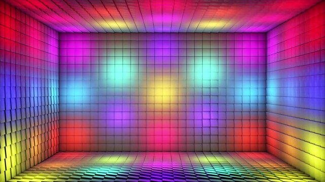 Broadcast Pulsating Hi-Tech Alternate Blinking Illuminated Cubes Room Stage, Multi Color, Events, 3D, Loopable, 4K
