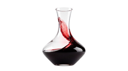 Naklejka premium Elegant glass wine decanter with red wine swirl, premium aerator carafe isolated on transparent background for bar, restaurant, tasting design
