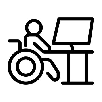 Disabled Person Working at Computer Desk Icon