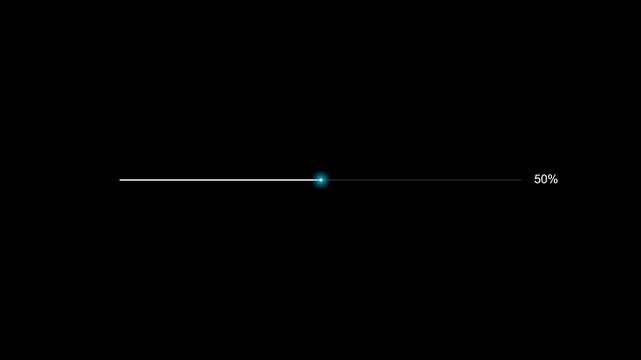 Minimalist blue progress bar showing fifty percent completion on a dark background
