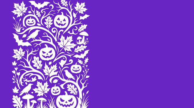 Intricate halloween vector background featuring jack o' lanterns bats spooky trees and autumn leaves a seamless pattern for festive designs and decorations