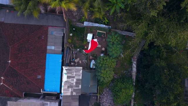 Slow Motion Aerial of Large Indonesian Flag for Independence Day 17 August