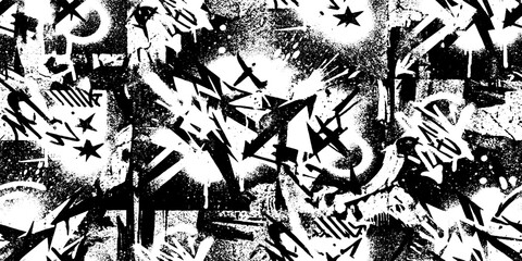 Fototapeta premium Abstract graffiti spray paint pattern with chaotic lines and stars during night on textured wall
