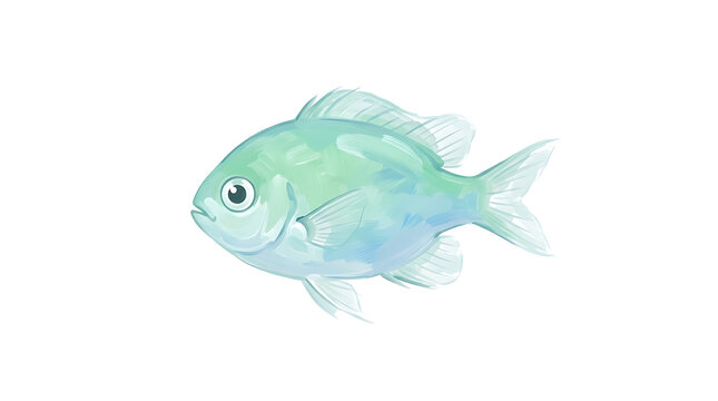 A beautiful light blue watercolor illustration of a small tropical fish isolated on a white background.