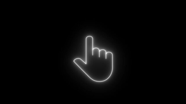 Glowing neon hand mouse cursor icon on black background. hand cursor with click and accent. Mouse pointer hand click icon animation.Motion graphic 4k animation video.