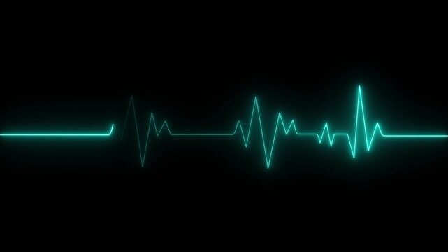 Glowing neon heart beat icon animation on black background.Motion graphic 4k animation video.
