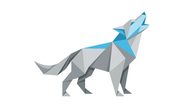 Geometric Wolf Howling Origami Style