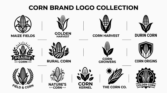Black and white corn brand logo icon collection.