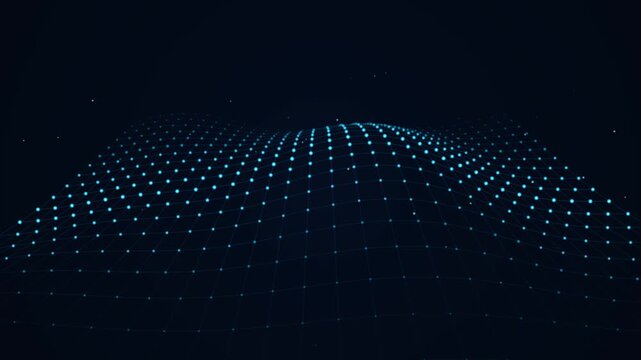 Abstract blue digital wave background, glowing data grid motion, futuristic technology network concept, cybernetic particle flow animation