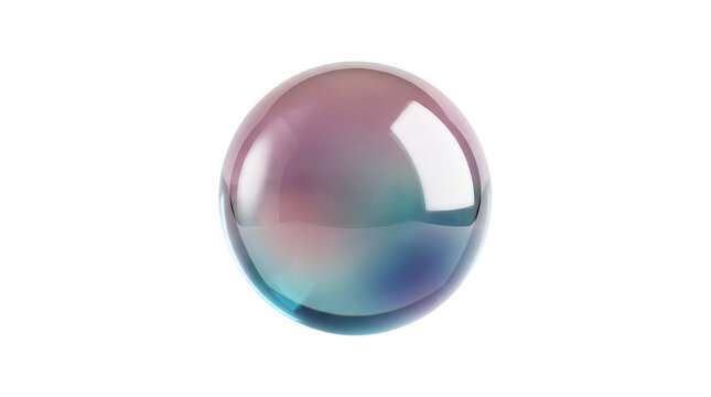 Iridescent translucent soap bubble sphere isolated on transparent background, glossy floating orb cutout with rainbow reflections and soft shine