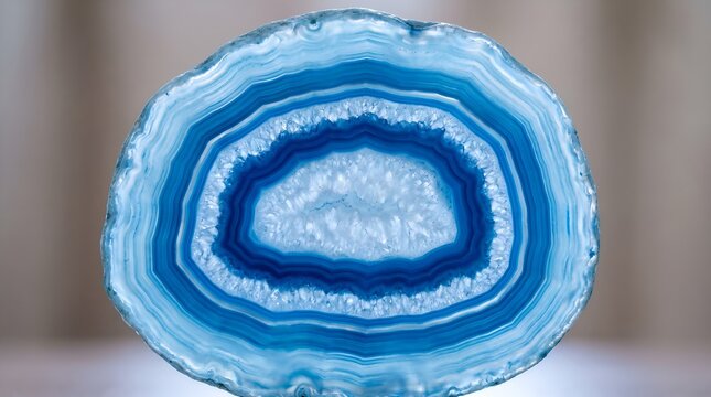 Blue Agate Geode Slice with Crystal Quartz Center Natural Polished Gemstone Macro