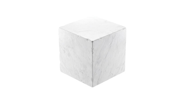 White marble cube cutout with natural gray veining, polished stone block isolated on transparent background for luxury material design and decor mockup