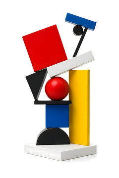 3D Abstract Art Composition with Geometric Shapes Influenced by Bauhaus and De Stijl Movements for Creative Design Assets
