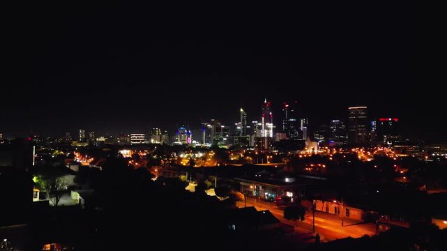 Cinematic aerial footage of Perth city skyline viewed from