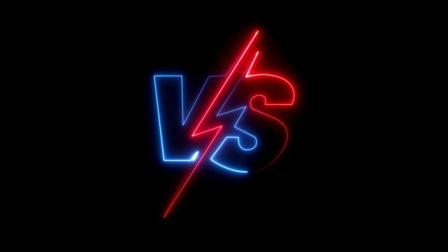 Glowing neon VS versus bars icon animation on black background. Versus vs bars icon.Red and blue color vs game match team challenge sign symbol.
