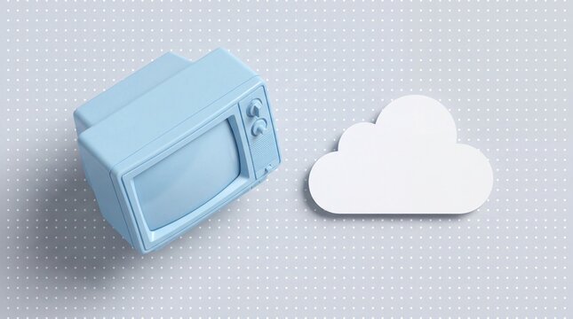 Retro television and white cloud paper cutout symbolizing cloud computing