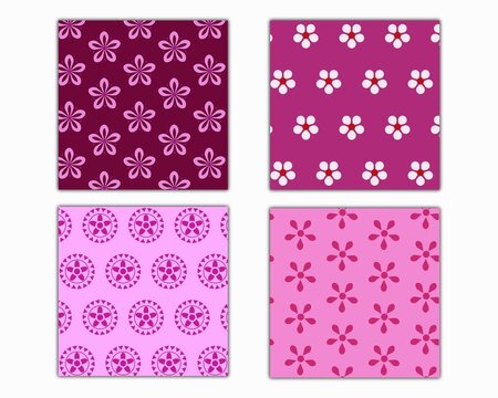 Set of pink flora seamless pattern
