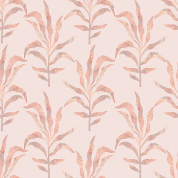 Soft Peach Botanical Leaf Silhouette Pattern