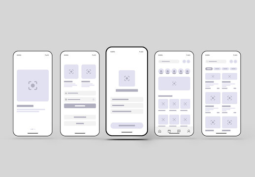 Clean Mobile App Wireframe Template with Responsive UI Screens