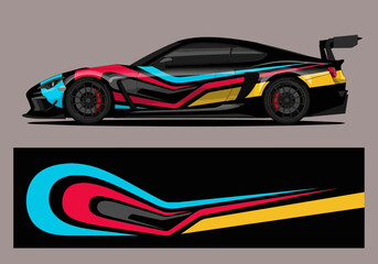 Fototapeta premium Colorful sports car with dynamic racing design wrap