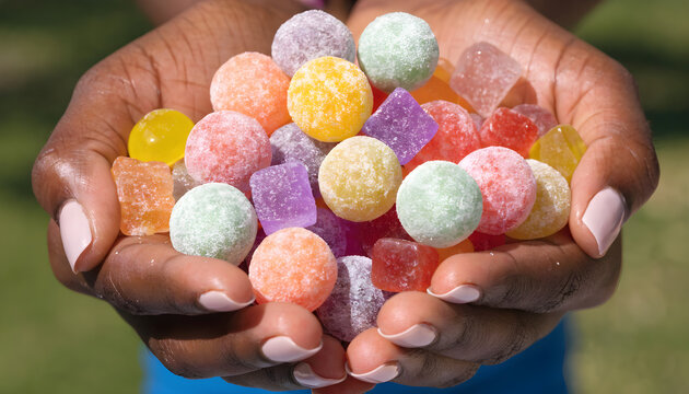 Colorful person handful candy digital photo graphic