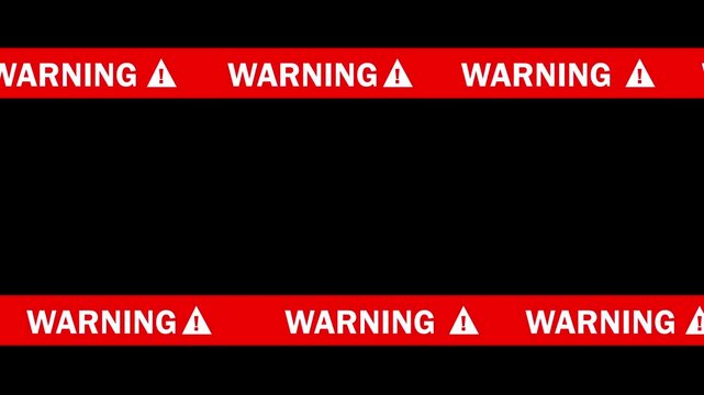 Red police line warning tape scrolling on black background