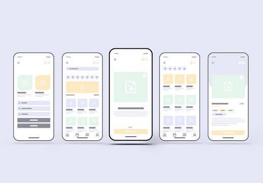 Mobile App UI Wireframe Template with Responsive Screens