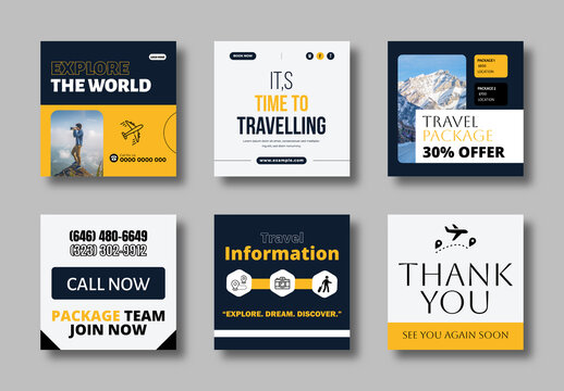 Travel Adventure Package Social Media Post Template Set