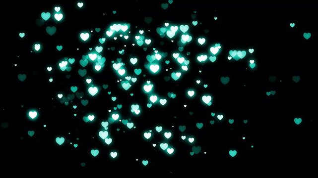 Shiny blue heart glitter trail animation, romantic valentine love particles with glowing stars, sparkle burst, neon light streaks, dreamy bokeh and transparent motion overlay 4k
