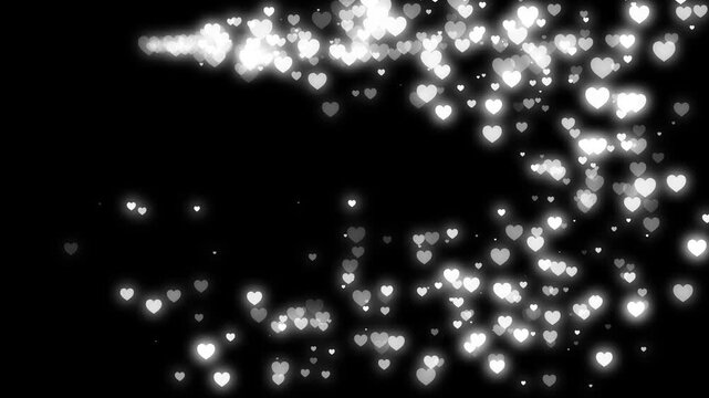 White glitter heart particle trail, romantic love sparkle animation with twinkling stars, glowing light streaks, magical shimmer effects, valentine wedding motion overlay 4k