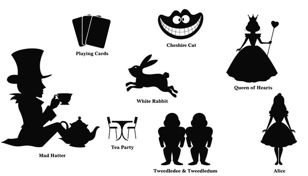 Alice cheshires silhouettes vector illustration