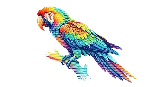 Colorful macaw parrot illustration, vibrant tropical bird art on white background