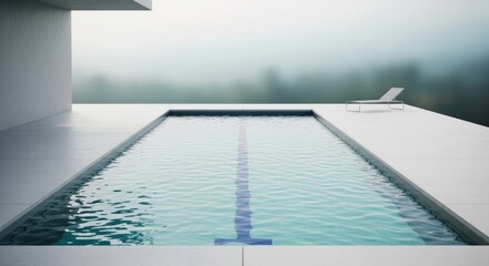 Fototapeta premium Modern Minimalist Swimming Pool with Misty Landscape Background.