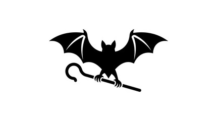 Fototapeta premium Flying bat creature clutching a curved walking cane.