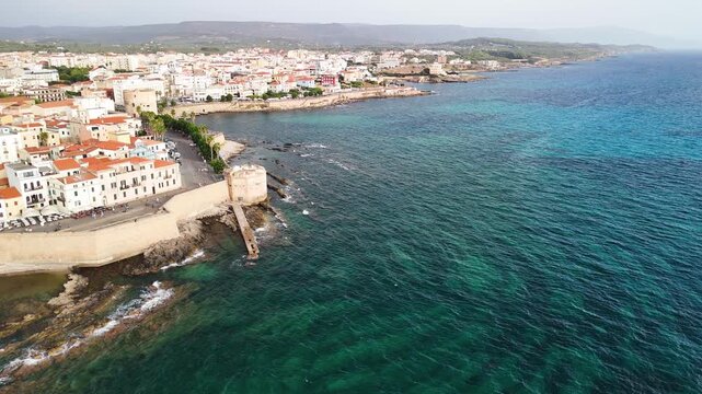 Stunning aerial view of Alghero, Sardinia, captured on a sunny summer afternoon